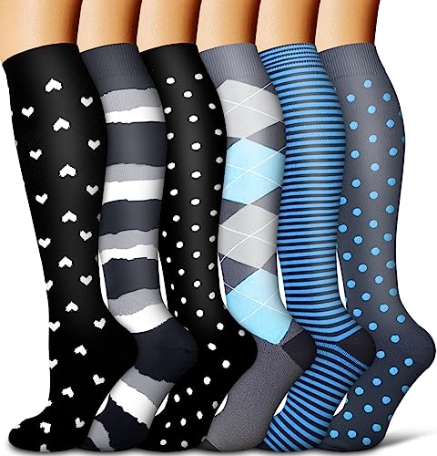 COOLOVER Copper Compression Socks for Women and Men(6 Pairs)-Best Support for Running, Athletic, Nursing, Travel