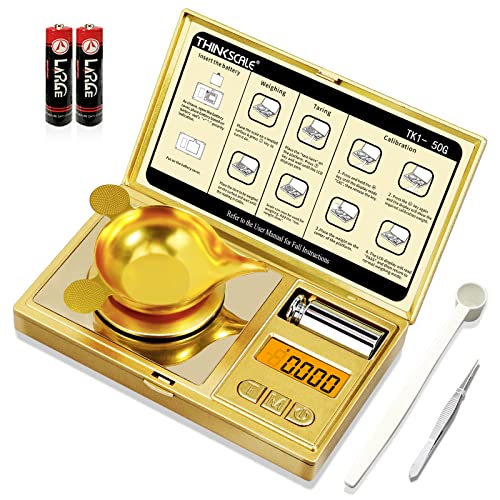 THINKSCALE Milligram Scale, 50g/0.001g High Precision Mg Scale, Jewelry Scale with Tare, 6 Unit Powder Scale, Digital Miligram Scale for Powder Medicine, Gem, Micro Gram Scale, Reloading Scale Gold