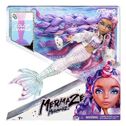 MERMAZE MERMAIDZ Color Change Kishiko Mermaid Fashion Doll Designer Outfit & Accessories, Stylish Hair & Sculpted Tail, Poseable, Collectors Ages 4 5 6 7 8 to 12+, Multicolor (581352)