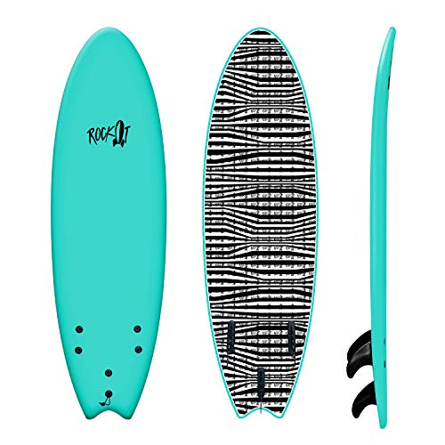 Rock-It 6' Albert Performance Fish Soft Top Surfboard, Innovative Design for Kids and Adults (Teal)