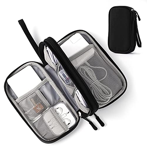 Electronic Organizer Pouch Bag, 3 Compartments Travel Cable Organizer Bag Pouch Portable Electronic Phone Accessories Storage Multifunctional Case for Cable, Cord, Charger, Hard Drive, Earphone(Black)