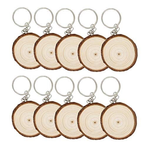 WarmShine 10 Pieces Blank Hand-painted Wooden Keychain Vintage Creative Christmas Pendant DIY Wood Keychain Keyring Car Bag Pendant