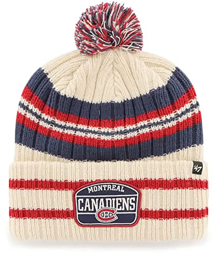 '47 Montreal Canadiens Mens Womens Hone Patch Cuff Knit Stretch Fit Natural White Team Color Logo Beanie