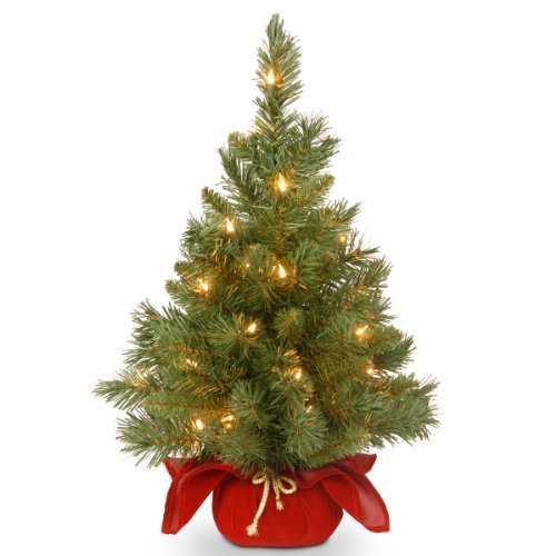 National Tree Company Pre-lit Artificial Mini Christmas Tree | Includes Small Lights and Cloth Bag Base | Majestic Fir - 2 ft