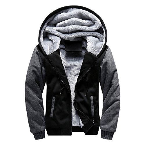 LBL Leading the Better Life ASALI Men's Pullover Winter Jackets Hooed Fleece Hoodies Wool Warm Thick Coats Black 2XL#02
