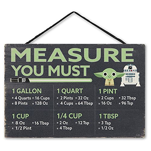 Disney Star Wars Yoda and R2-D2 Hanging Wood Measuring Sign - Measure You Must for Kitchen or Dining Room