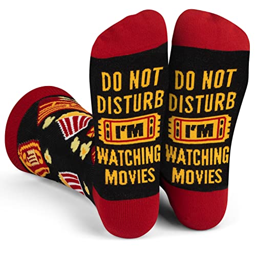 Lavley Funny Socks for Book Lovers, Teachers, Nerds, and Geeks - Unisex for Men, Women, and Teens (US, Alpha, One Size, Regular, Regular, Do Not Disturb, I'm Watching Movies)