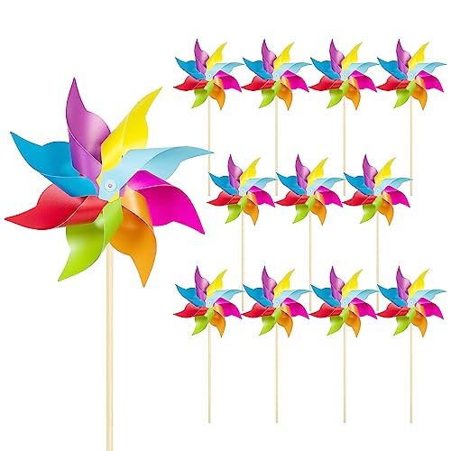 12 Pack Rainbow Pinwheels for Yard and Garden, Rainbow Party Decorations for Kids, Colorful Garden Wind Spinners Outdoor Decor, Party Favors for Kids, Lawn, Yard, Garden, Patio
