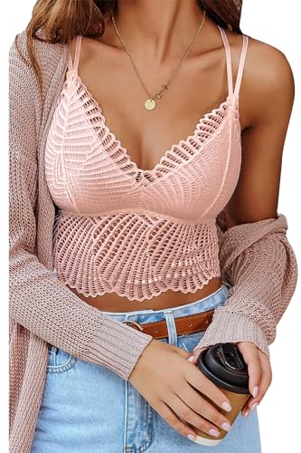 Avidlove Women's Lace Bralette Sexy Camisoles Strap Crop Top Bra Pink