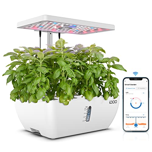 iDOO WiFi 12 Pods Hydroponic Growing System with 6.5L Water Tank, Smart Hydro Indoor Herb Garden Up to 14.5', Plants Germination Kit with Pump System, Fan, Grow Light for Home Kitchen Gardening, White