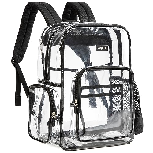 J.CARP Clear Bag Heavy Duty Backpack Durable Transparent See Through Bag (Medium, Black)