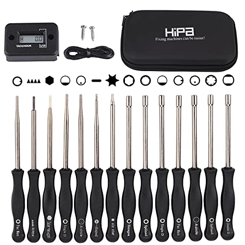 HIPA Pack-of-14 Carburetor Adjustment Tool + RPM Tachometer Hour Meter for 2-Cycle Small Engine, Compatible with Poulan STHIL Echo Ryobi Troy Bilt Trimmer Leaf Blower Weedeater Chainsaw