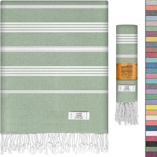 EPHESUS TOWELS Turkish Beach Towel - Turkish Cotton - 39x71 inch Oversized - Turkish Towel for Beach, Bath, Pool, Gym, Yoga - Prewashed, Lightweight, Quick Dry (Sultan, Pack of 1, Apple Green)