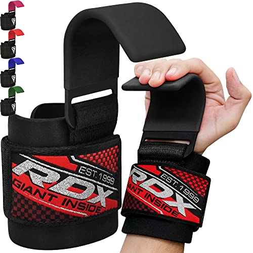 RDX Weight Lifting Hooks Straps Pair, Non-Slip Rubber Coated Grip, 7mm Neoprene Padded Wrist Wrap Support Powerlifting Deadlift Pull Up Fitness Strength Training, Gym Bodybuilding Workout, Men Women