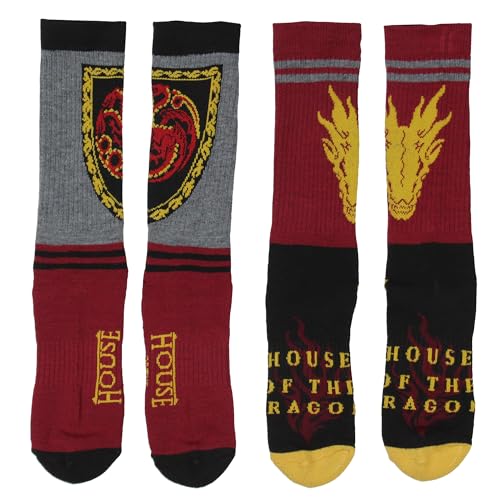 Bioworld Game Of Throne: House Of The Dragon Crew Socks, Targaryen Caraxes Performance Cushioned Athletic Socks For Men Women 2 Pairs