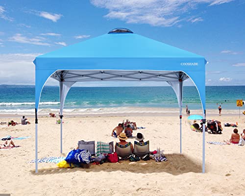 COOSHADE Pop Up Canopy Tent,Easy Setup Instant Sun Protection Beach Shelter,Portable Sports Cool Cabana(Sky Blue)