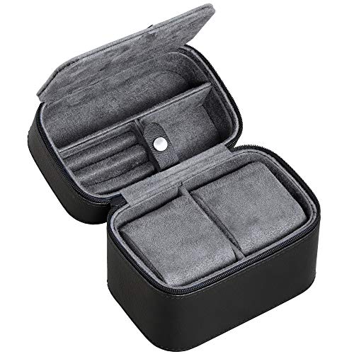 ROTHWELL 2 Watch Travel Case Storage Organizer for 2 Watches | Tough Portable Protection w/Zipper Fits All Wristwatches & Smart Watches Up to 50mm (Black/Grey)