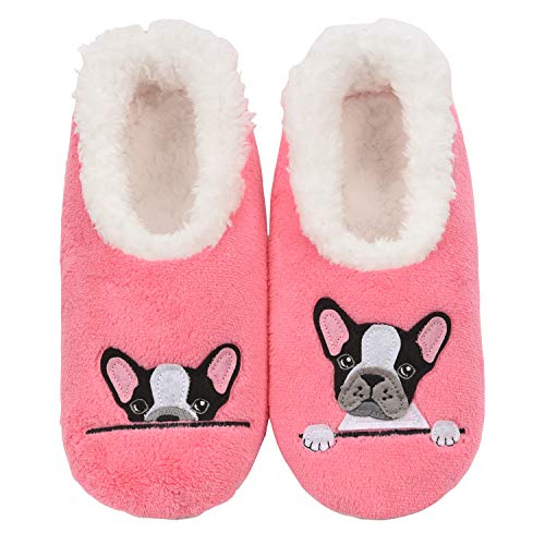 Snoozies Pairable Slipper Socks | House Slippers for Women, Fuzzy Slipper Socks | With Unique Designs, Non Slip Socks - Frenchie - Small