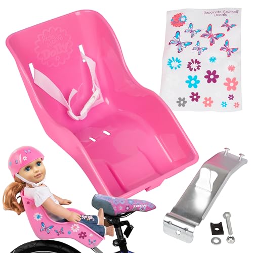 The Original Doll Bicycle Seat (Pink)- Bike Attachment Accessory for All 18'-22' Dolls & Stuffed Animals- Decorate Yourself Decals Included! Kids Gift, Fits Most Bikes Compatible with American Girl