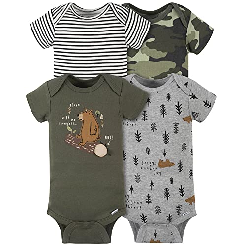 Gerber baby boys 4-pack Short Sleeve Onesies Bodysuits Shirt, Bear Green, 0-3 Months US