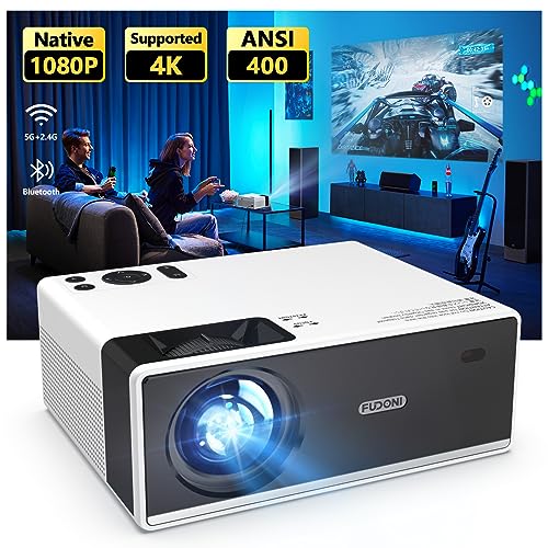 4K Support Projector with WiFi and Bluetooth, Outdoor Portable Mini Projector 15000L Full HD 1080P Max 300' Display Zoom, FUDONI Movie Video Projector Compatible with HDMI/USB/AV/Phone/Laptop/TV Stick