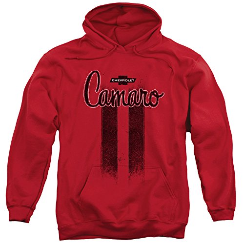 Trevco Chevrolet Camaro Stripes Unisex Adult Pull-over Hoodie for Men and Women, Large Red