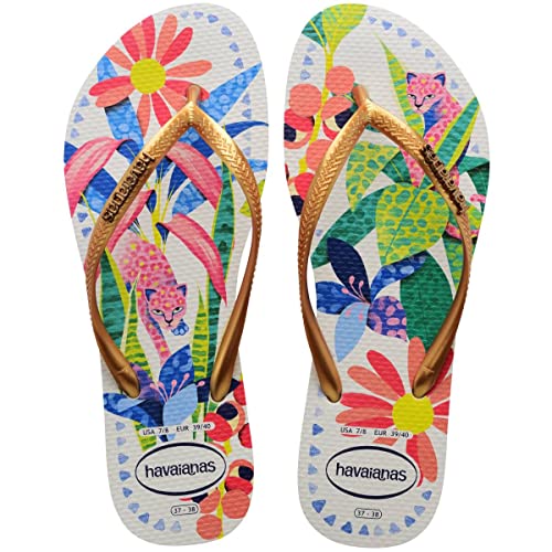Havaianas Slim Tropical Flip Flop Sandal White/Blue 37/38 Brazil (US Men's 5/6, Women's 7/8) M