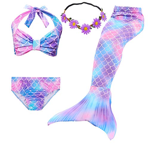 GALLDEALS Mermaid for Swimming Girls Swimsuit Princess Bikini Set Bathing Suit Swimmable Costume (No Monofin)