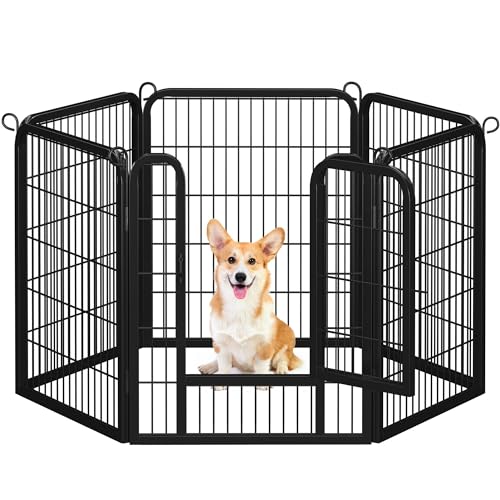 Yaheetech Dog Pen Outdoor, 6 Panels 32 Inch Puppy Playpen for Cat/Rabbit/Small Animals Heavy Duty Foldable Pet Exercise Fence Enclosure Run Kennel for RV Camping Garden Black