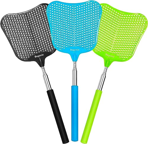 Fly Swatters-Begonia Telescopic Flyswatter Heavey Duty Set with Stainless Steel Extendable Handles. (Fan Style)