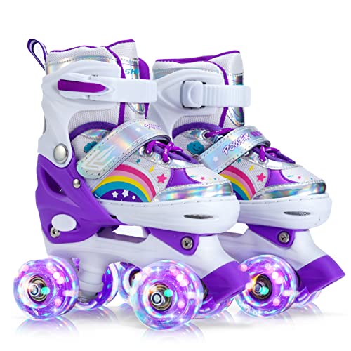 SHDSL Girls Roller Skates for Kids Beginners 4 Size Adjustable Roller Skates, Light UP 8 Wheels for Girls Roller Skates Fun Illuminating Roller Skates for Kids Girls Boys patines para niñas