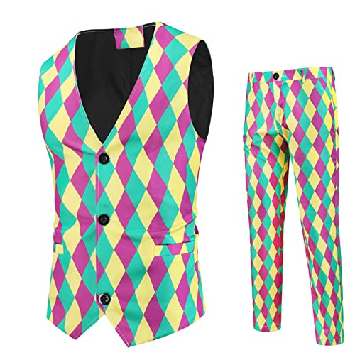 Amazon Warehouse Sale Mens Slim Fit 2 Piece Suit 3D Print One Button Jacket Vest Pants Set 2023 Fall Fashion Party Prom Tuxedo Suits Sweat Suit Matching Set Multicolor 2X