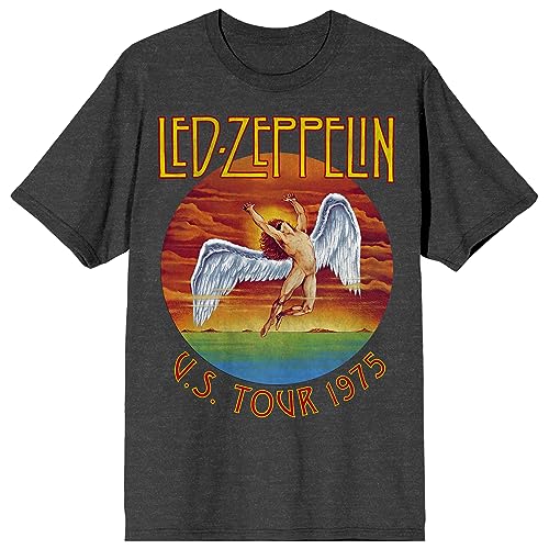 Led Zeppelin U.S. Tour 1975 Crew Neck Short Sleeve Charcoal Heather Men’s T-Shirt-Large