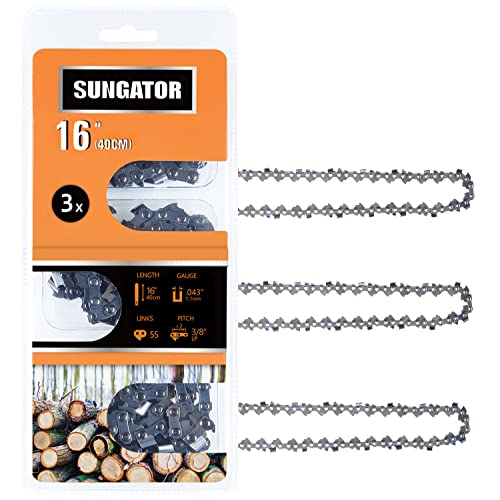 SUNGATOR 3-Pack 16 Inch Chainsaw Chain SG-R55, Compatible with Stihl MS170 MS171 MS180c Chain and more, 3/8' LP Pitch - .043' Gauge - 55 Drive Links, 61PMM355, 90PX055 Chain, Compatible with Stihl