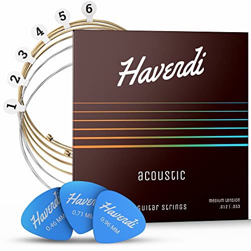 HAVENDI Acoustic Guitar Strings for Acoustic Guitar with Phosphor Bronze Coated 6 String Set Including 3 Plectrums