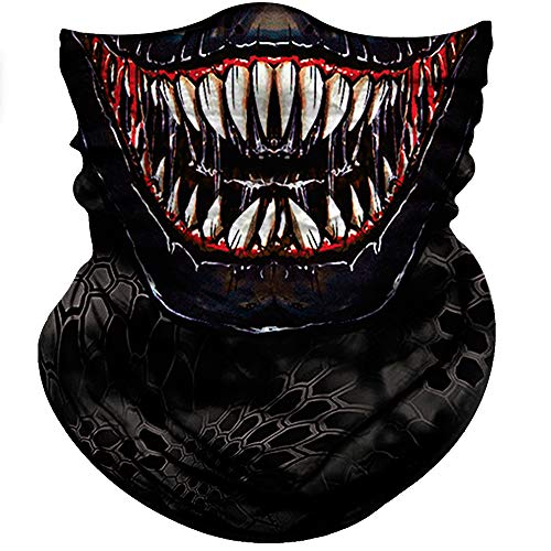 Obacle Face Mask Bandana Half Face Mask Dust Wind Sun Protection Durable Thin Neck Gaiter 3D Tube Face Cover Mask for Men Women Motorcycle Fishing Bike Riding (Teeth Open Mouth White Eyes)