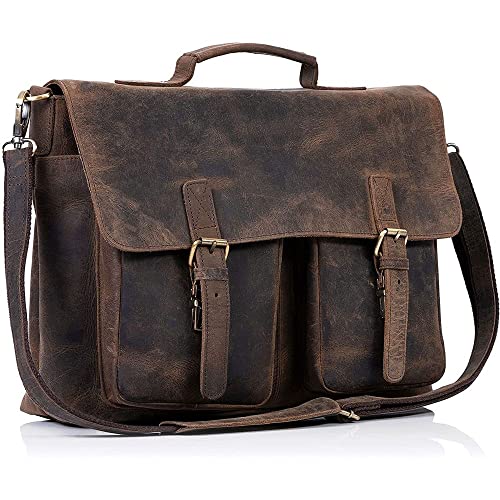 KomalC 16 Inch Leather briefcase Laptop Messenger Bags for Men and Women Best Office Satchel Bag (Messenger Bag)