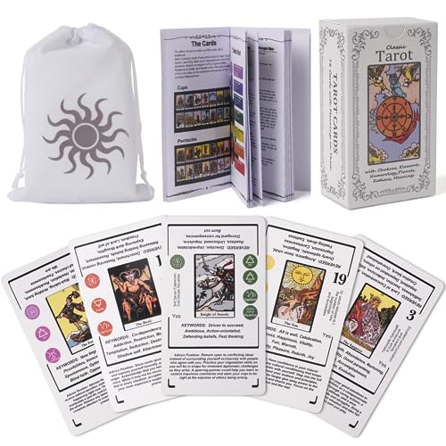 Tarot Cards with Meanings on Them for Beginners, Learning Tarot Reading Cards, Beginner Tarot Deck with Guidebook