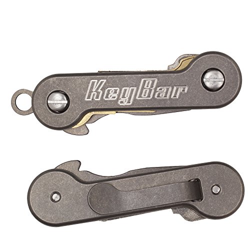 KeyBar Stonewashed Titanium USA Made Key Organizer EDC Tool | Everyday Carry Compact Key Holder Multi-Tool and Keychain Organizer with Pocket Clip (Holds up to 12 Keys)