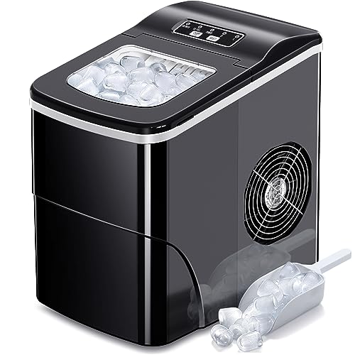 AGLUCKY Ice Makers Countertop with Self-Cleaning, 26.5lbs/24hrs, 9 Cubes Ready in 6~8Mins, Portable Ice Machine with 2 Sizes Bullet Ice/Ice Scoop/Basket for Home/Kitchen/Office/Bar/Party, Black