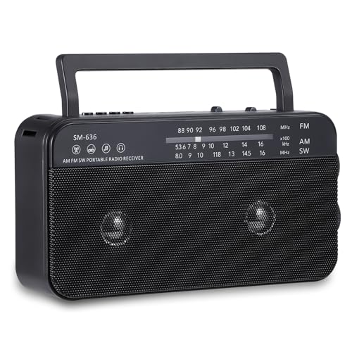 SEMIER Portable AM FM Shortwave Radio with Bluetooth Speaker Plug in Wall, 3X D Cell Batteries Or AC Power Transistor Radio with 2 Tone Mode, Two 6 Watts Loud Speaker, Support AUX/USB/TF Card
