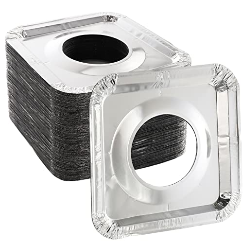 ZEAYEA 100 Pack Aluminum Foil Stove Burner Covers, 8.5' Square Disposable Gas Burner Liner, Gas Range Protector Bibs for keep Gas Range Clean