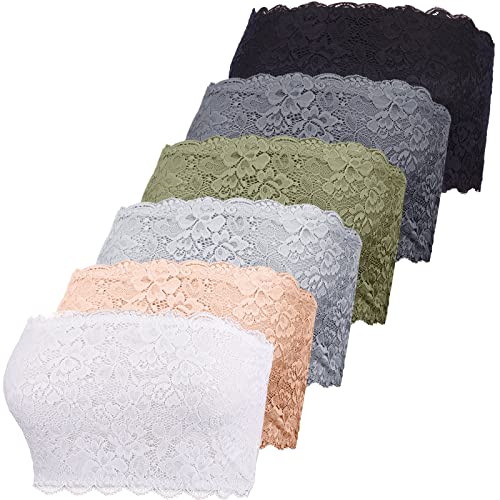 Geyoga 6 Pieces Floral Lace Bralette Bandeau Bra for Women Girl Seamless Tube Top Bandeau Strapless Bras Stretchy Bra (as1, alpha, s, regular, regular)