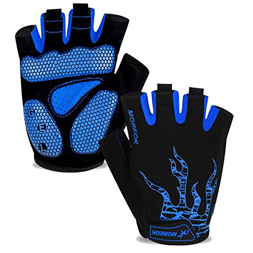 MOREOK Cycling Gloves Bike Gloves for Men/Women-[Breathable Anti-Slip 5MM Gel Pad] Biking Gloves Half Finger Road Bike MTB Bicycle Gloves-050-BLUE-M