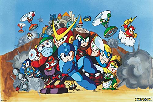 Laminated Mega Man 2 Bosses Video Game Video Gamer Classic Retro Vintage 90s Gaming MegaMan Capcom Legacy Collection Megaman 11 Mega Man X Dr Wily Poster Dry Erase Sign 24x36