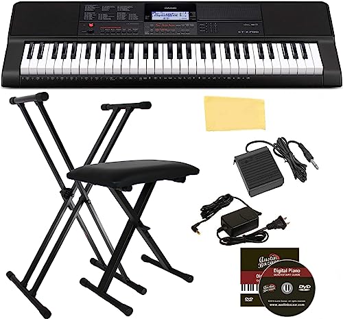 Casio CT-X700 Portable Keyboard Bundle with Stand, Bench, Sustain Pedal, Power Adapter, Austin Bazaar Instructional DVD, and Polishing Cloth