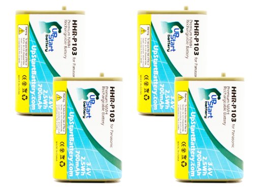 4X Pack - HHR-P103 Battery for Panasonic KX-TD7896, KX-TD7680, KX-TG2382, KX-TD7684, VTech i5871, i5808, IP8100 and AT&T EP5632, TL76008, EP590-2 Cordless Phones (700mAh, 3.6V, NI-MH)