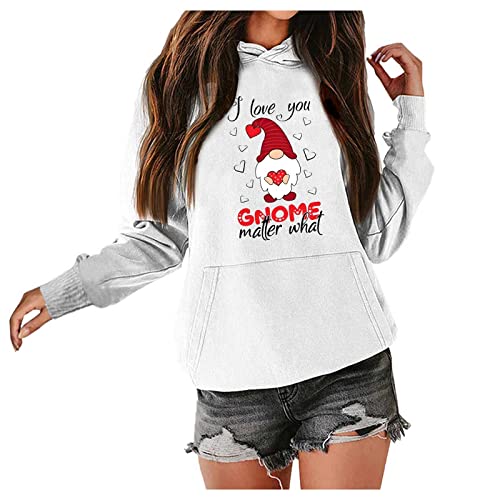 Hoodies for Women Large Size Drawstring Pullover Tops Valentine's Day Print Fashion Round Neck Hooded Sweatshirt Long Sleeve Fleece Fuzzy Sweater Sweatshirt with Pouch for Cat Trendy Fall Shirts