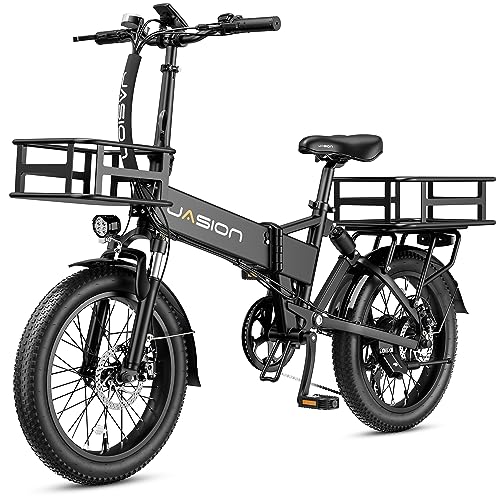 Jasion EB7 2.0 Electric Bike for Adults, 850W Peak Motor 28MPH Max Speed Folding Ebike, 48V 10AH Removable Battery, 20' Fat Tire with Dual Suapension, 7-Speed Electric Bicycles, UL Certifiled