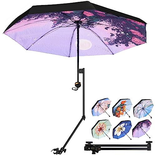 XLINGZA Travel Umbrella with Adjustable Clamp, Umbrellas for Rain Compact Windproof Umbrella for Travel, Arena, Beach, Car, Backpack, Chair, Men and Women & Kid